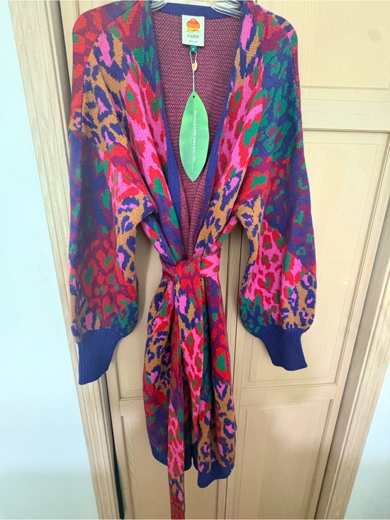 FARM Rio Sweaters - FARM Rio Bold Multicolor Leopard-Print Knit Cardigan with Tie